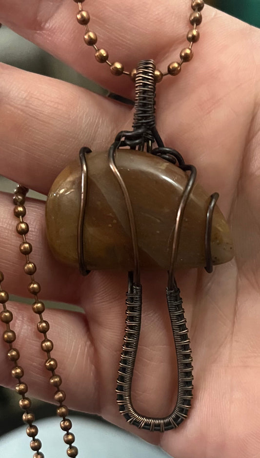 Jasper Mushroom Pendant in Oxidized Copper